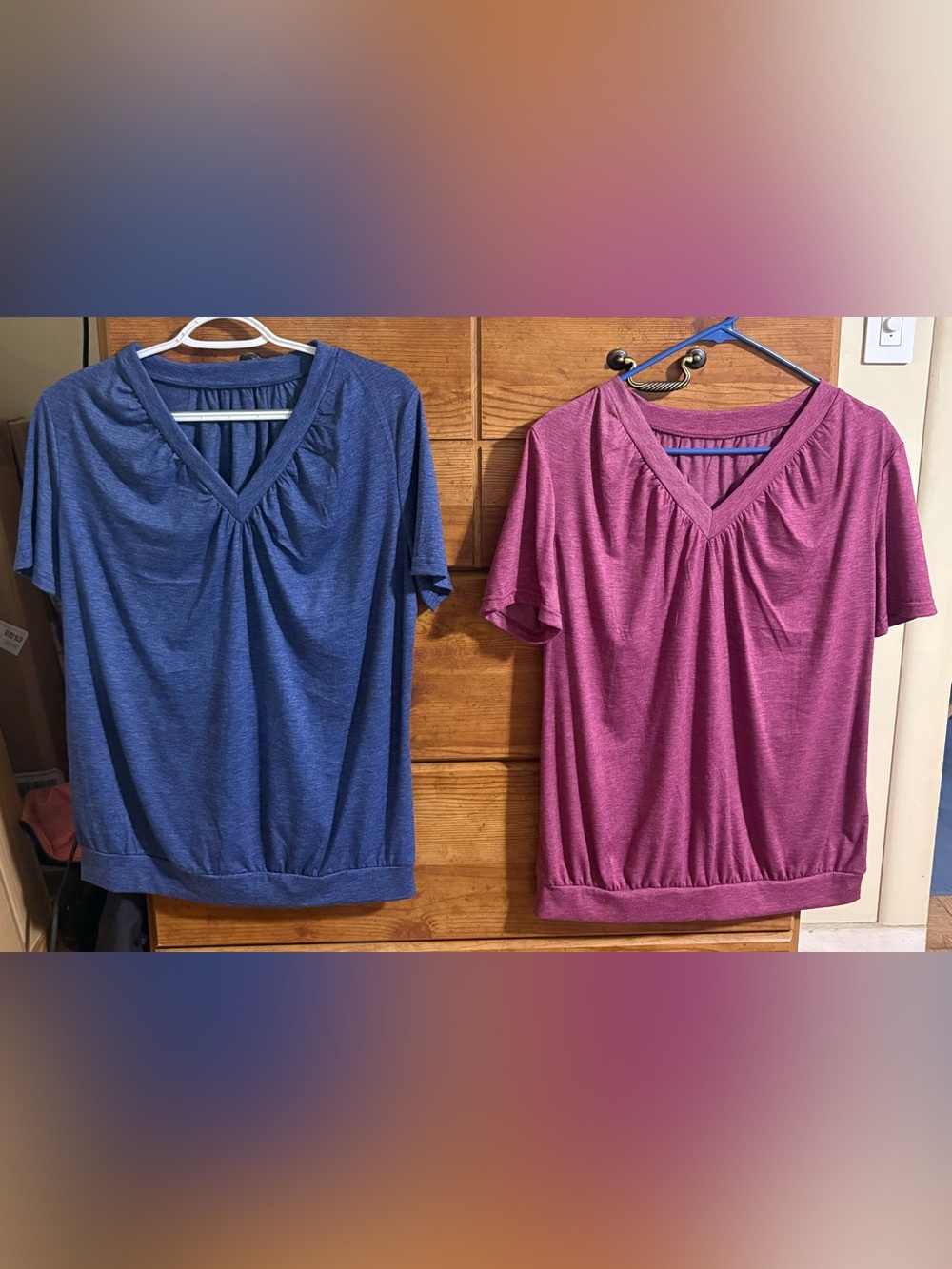 2 Pack of Summer Tops for Women V Neck Shorts Sleeve Casual Ruched Tops Women